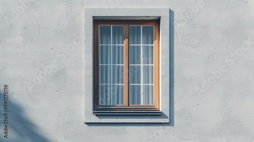 A simple window with a closed curtain on a white background, suitable for use in interior design or minimalist theme © Fotograf