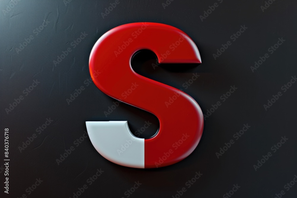 A close-up shot of a red and white letter S on a black wall A close-up shot of a red and white letter S on a black wall