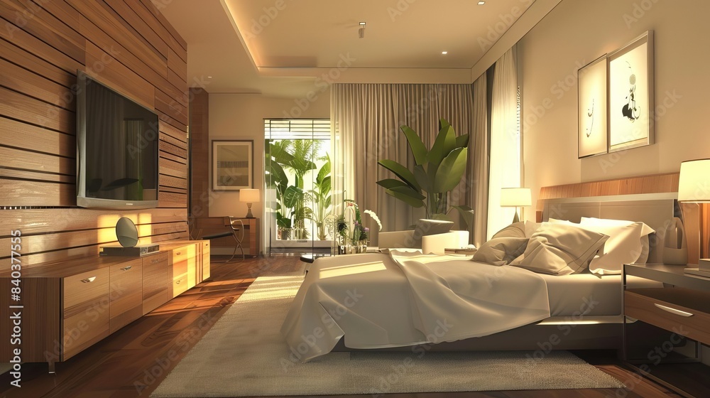 Fototapeta premium interior modern bedroom stylish contemporary design architecture 3d rendering
