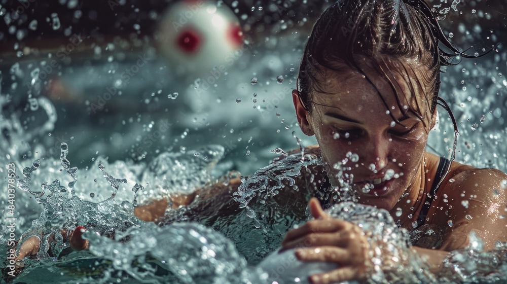A woman enjoying a fun day playing soccer in the water A woman enjoying a fun day playing soccer in the water