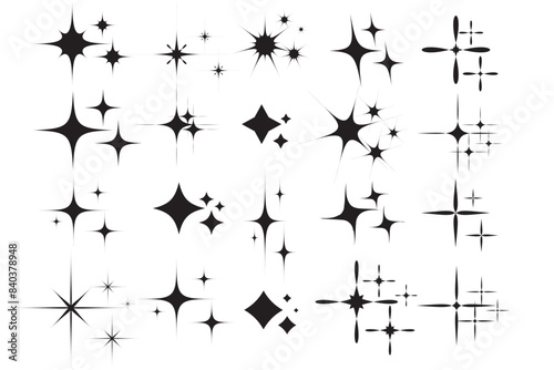 Star sparkle icon. Futuristic shapes. Christmas stars icons. Flashes from fireworks