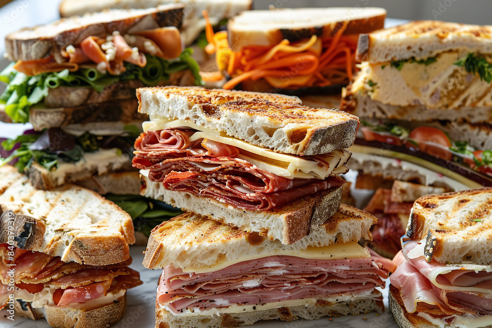 Artisan Sandwiches with Meats - Cheeses - and Veggies on Display  