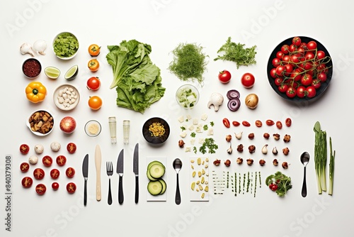 knolling of cooking equipment,isolated white background