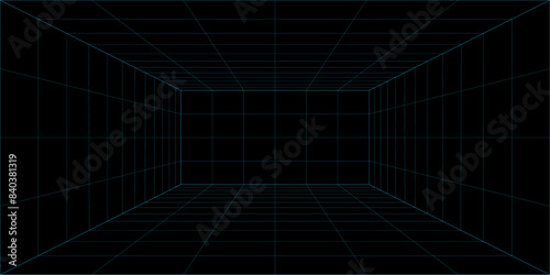 Abstract background empty futuristic wireframe box. Network space technology. For banner technology, science, sci-fi.