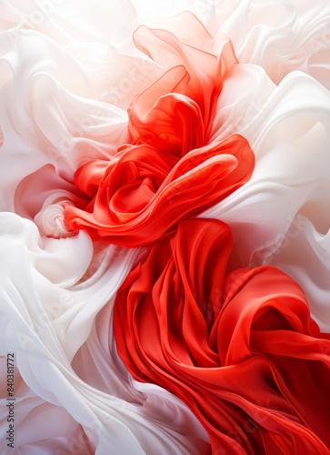Abstract Red and White Silk Fabric Flow, Ideal for Design, Print, Card, Poster