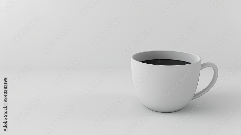 Minimalist white coffee cup filled with black coffee on a simple white background. Perfect for themes of simplicity and modern design. Minimalist white coffee cup filled with black coffee on a simple white background. Perfect for themes of simplicity and modern design.