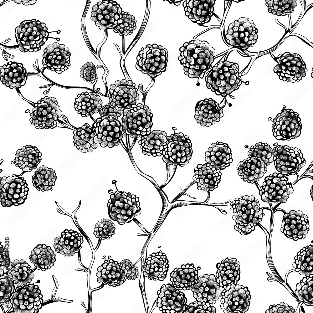 An intricate line drawing of a cluster of blackberries, each berry composed of numerous small drupelets, with fine lines showing the tiny hairs and texture. Minimal pattern banner wallpaper, simple An intricate line drawing of a cluster of blackberries, each berry composed of numerous small drupelets, with fine lines showing the tiny hairs and texture. Minimal pattern banner wallpaper, simple