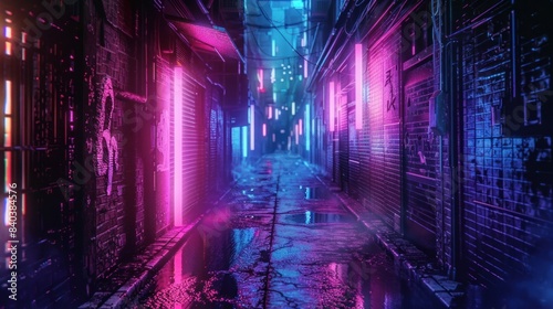 Cyberpunk style dark alley with neon light visually appealing
