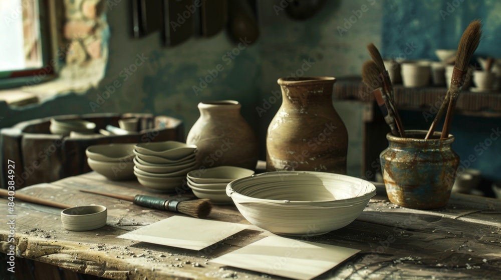 Crafting Creativity Artisan Pottery Studio with Business Cards Clay Pots and Kiln Mitts Professional Ceramics Workshop and Handmade Art Supplies Crafting Creativity Artisan Pottery Studio with Business Cards Clay Pots and Kiln Mitts Professional Ceramics Workshop and Handmade Art Supplies