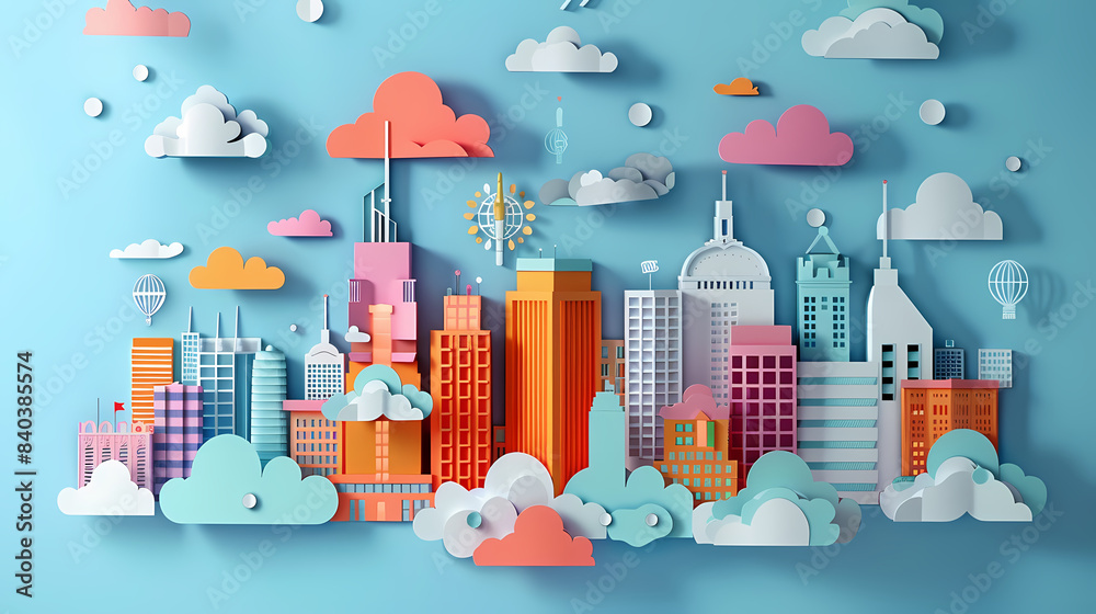 Fototapeta premium Internet of things iot and networking vector image Paper cut style