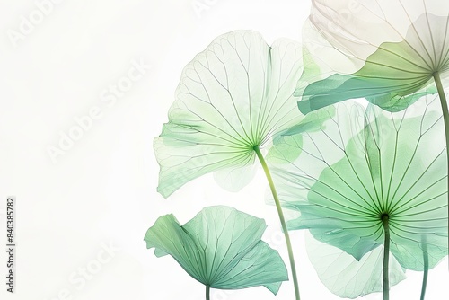 A delicate lotus leaf  with light green and turquoise gradient colors  semi-transparenttexture style  flat illustrations  white background