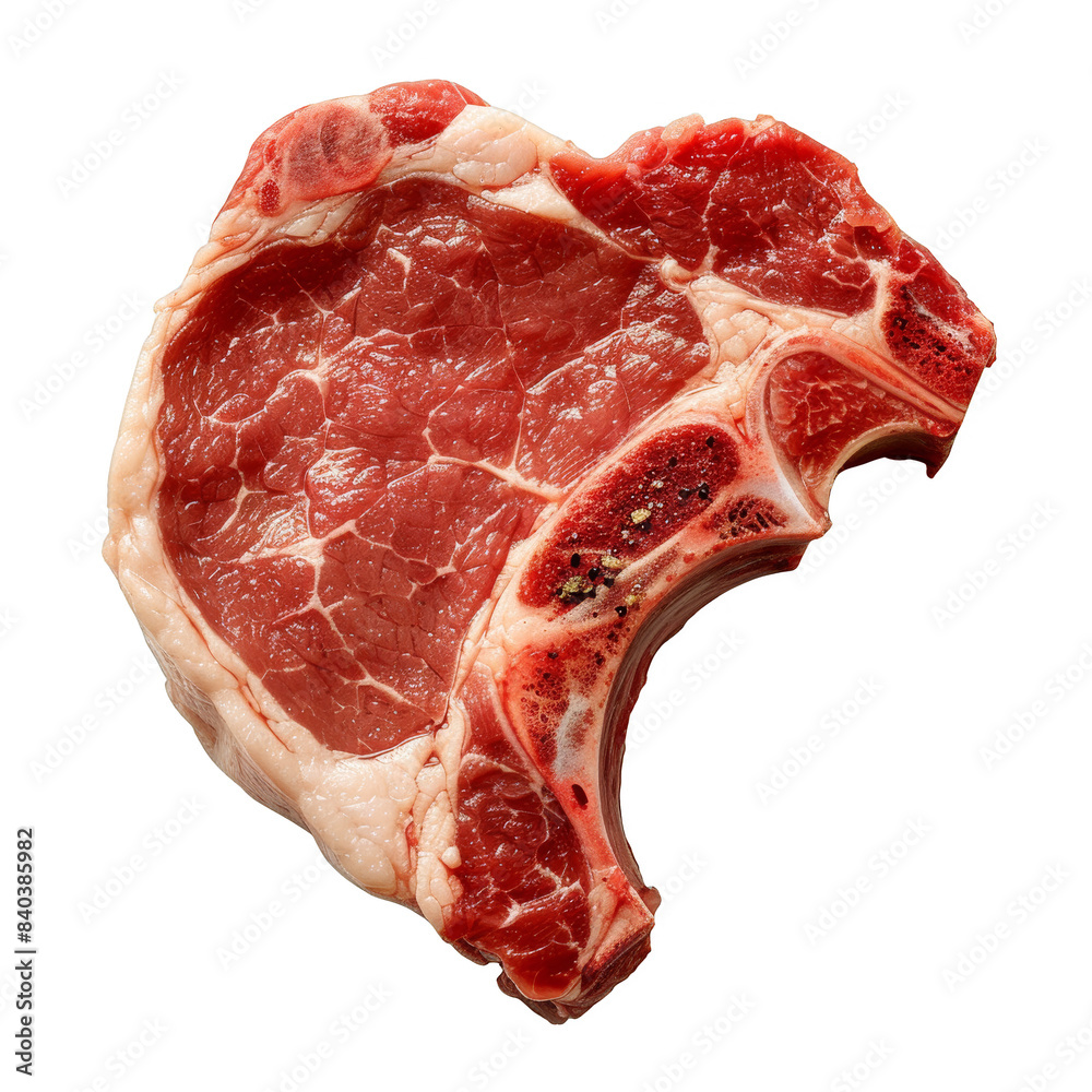 Raw pork chop Isolated on white background, showcasing marbling and bone structure. Perfect ingredient for cooking and grilling enthusiasts. transparent background.