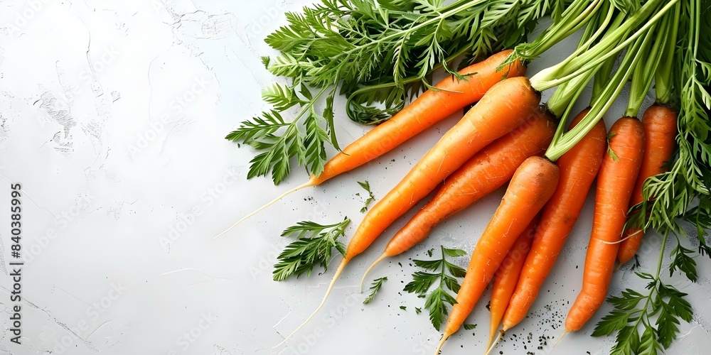 Carrot leaves from above with white background and space for text. Concept Food Photography, Vegetable Art, Fresh Produce, Minimalist Design, Blank Space for Text Carrot leaves from above with white background and space for text. Concept Food Photography, Vegetable Art, Fresh Produce, Minimalist Design, Blank Space for Text