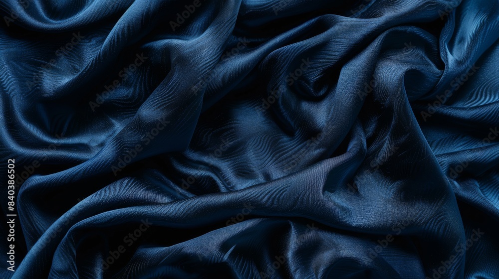 Fototapeta premium Close-up of smooth shiny blue satin fabric