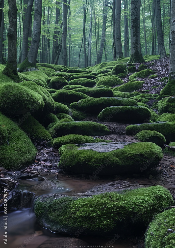 Moss-covered rocks in a serene woodland, showcasing natural textures. Moss-covered rocks in a serene woodland, showcasing natural textures.