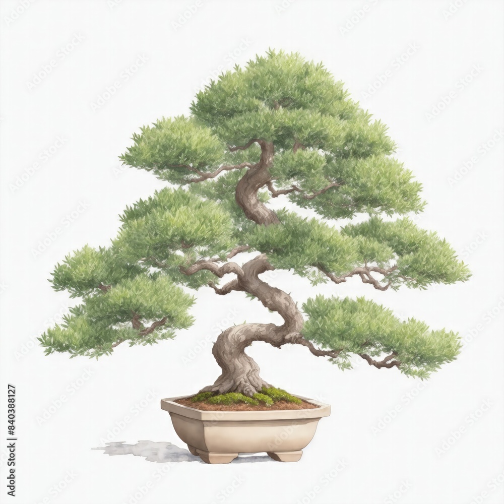Illustration of boxwood tree bonsai in the style of watercolor on a white background Illustration of boxwood tree bonsai in the style of watercolor on a white background