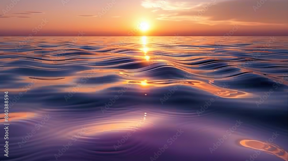 A vast lake with the sun reflected in its center and a gentle wave rippling A vast lake with the sun reflected in its center and a gentle wave rippling