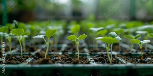 Thriving Crop Seedlings in a Greenhouse Ideal Conditions for Smart Farming. Concept Smart Farming, Greenhouse Technology, Crop Seedlings, Thriving Plants, Ideal Growing Conditions