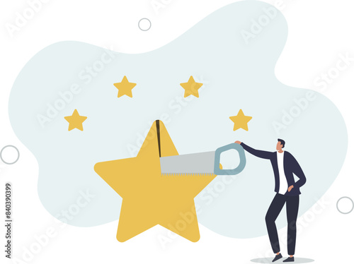 businessman credit score staff sawing star to downgrade or reduce score.flat vector illustration.