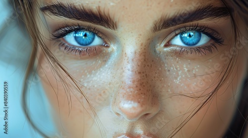 blue women s eyes shine enchantingly from the back.stock illustration photo