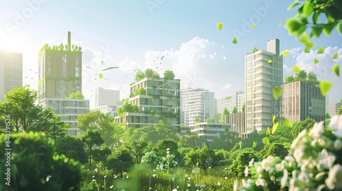 modern ecofriendly city with green community and fresh air urban metropolis landscape digital illustration
