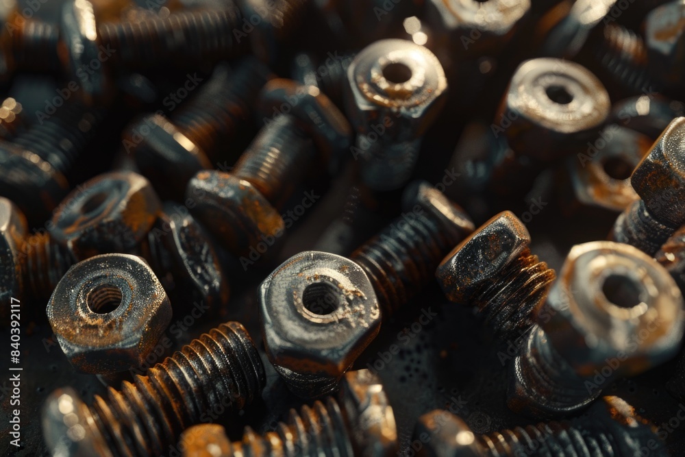 A collection of nuts and bolts arranged on a table A collection of nuts and bolts arranged on a table