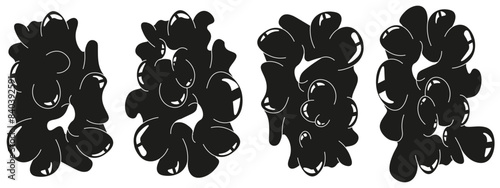 Set of Bubble Abstract Organic Shapes. Funky Balloon sticker pack isolated white. Cartoon graffiti vector illustration in trendy Y2K style.