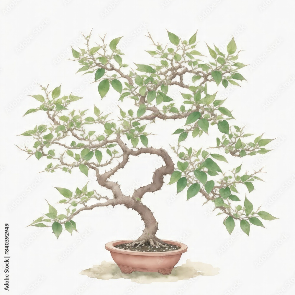 Illustration of jasmine bonsai in the style of watercolor on a white background Illustration of jasmine bonsai in the style of watercolor on a white background