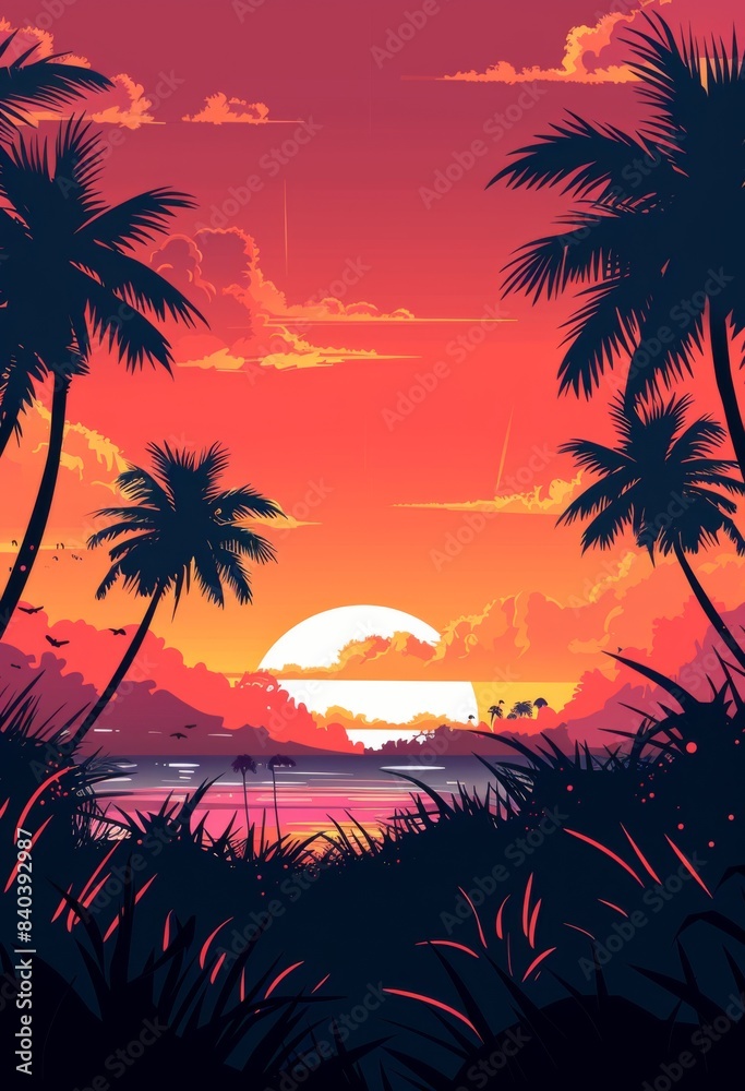 Obraz premium 夕日 フラットベクターイラスト