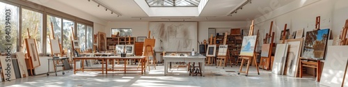 Spacious art studio with skylights and easels