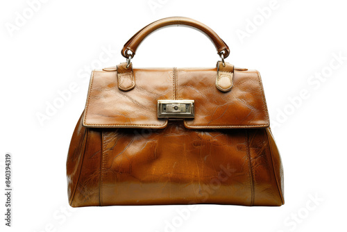 Brown Leather Handbag with Gold Lock