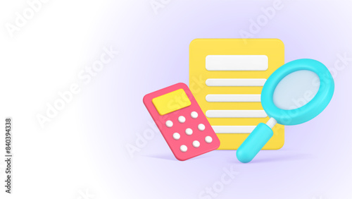 Analyzing business planning paper blank with magnifying glass 3d icon isometric vector illustration