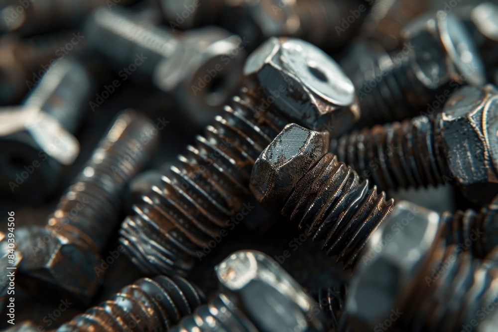 A pile of screws and nuts stacked on top of each other, often used in DIY projects or as decorative items A pile of screws and nuts stacked on top of each other, often used in DIY projects or as decorative items