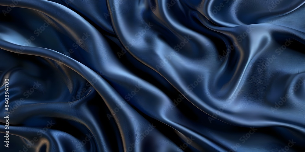 Fototapeta premium Navy Blue Silk Satin Background with Graceful Wavy Folds. Concept Silk background, Navy blue, Graceful folds, Satin texture, Elegant photography,