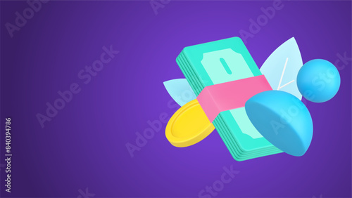 Skittle chess figure with cash money dollar stack and coins personal wealth savings salary 3d icon