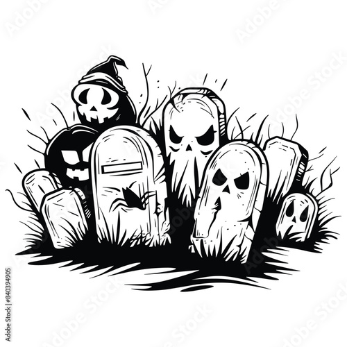 vector Set. Black and White burial place vector illustration