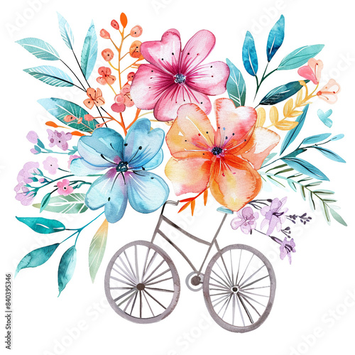 Watercolor flowers over white, png, transparent background