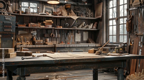 Craftsman's Haven Vintage Woodworking Shop with Handcrafted Furniture and Tools