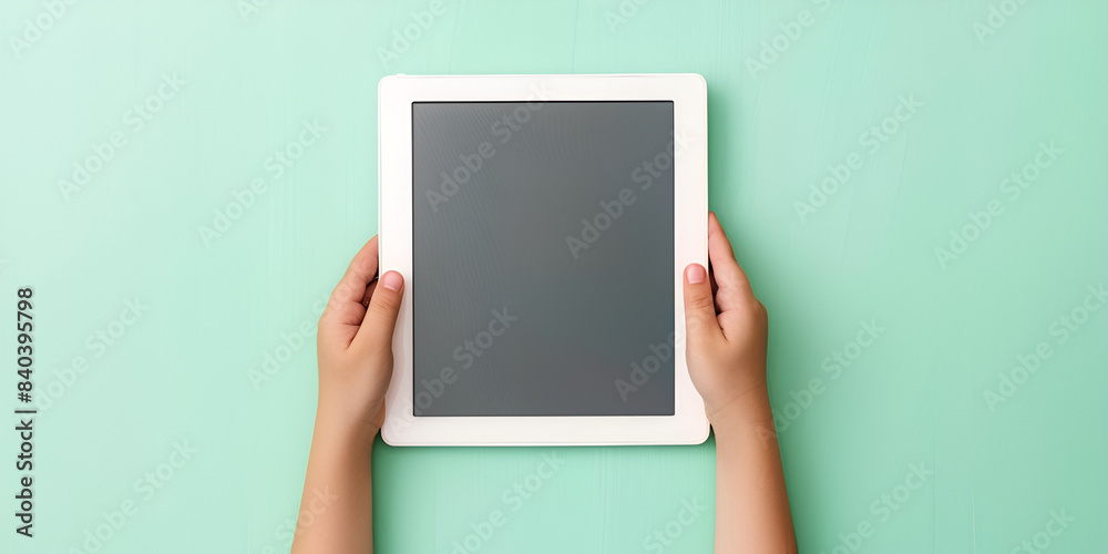 Hands Holding Tablet on Green Background
Minimalistic Tablet Display with Hands Hands Holding Tablet on Green Background
Minimalistic Tablet Display with Hands