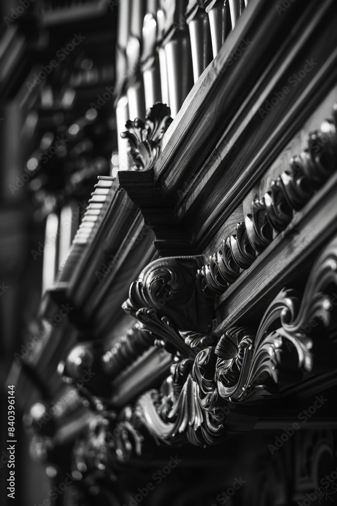 Black and white photo of a historic building facade with stone walls and ornate details Black and white photo of a historic building facade with stone walls and ornate details