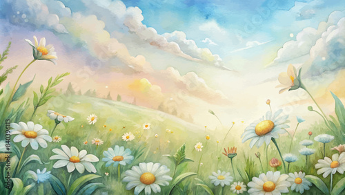 Daisy field watercolor background