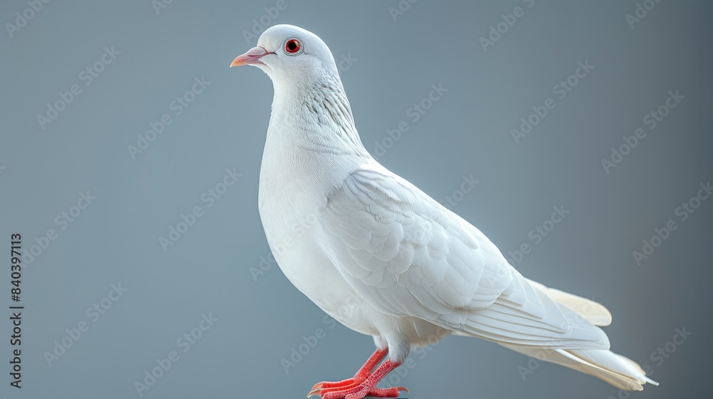 A Single White Dove Posing Against a Soft Blue Background. Generative AI A Single White Dove Posing Against a Soft Blue Background. Generative AI