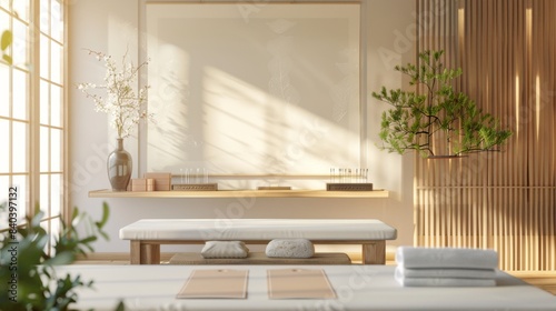 Tranquil Acupuncture Clinic Traditional Chinese Medicine and Serene Treatment Space with Herbal Remedies Needles and Business Cards