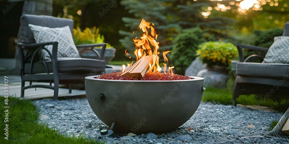 Propane Fire Pit for Garden Ideal for Cozy Gatherings and Relaxation. Concept Outdoor Living, Cozy Gatherings, Relaxation, Garden Decor, Propane Fire Pit Propane Fire Pit for Garden Ideal for Cozy Gatherings and Relaxation. Concept Outdoor Living, Cozy Gatherings, Relaxation, Garden Decor, Propane Fire Pit