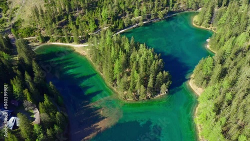 Grüner See in Spring, Styria, Austria, Drone Footage, Aerial View