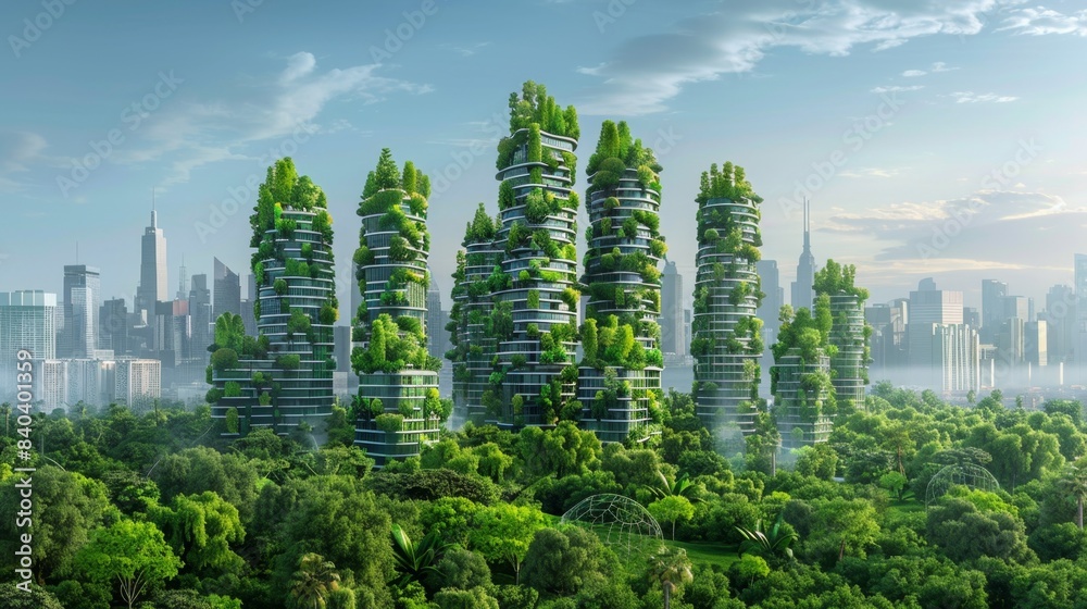 Fototapeta premium Green Utopia Futuristic Cityscape with Sustainable Energy and Lush Parks