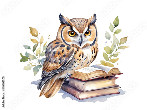 Wallpaper Mural Clip art of an owl reading a book. watercolor illustration Isolated on the background Torontodigital.ca
