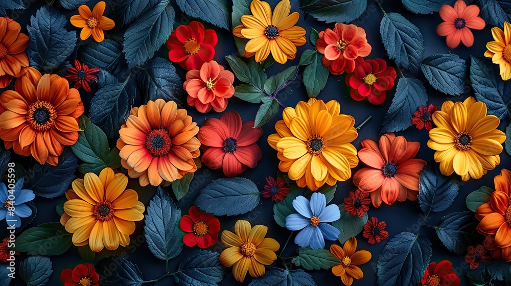 flowers and leaves seamless pattern on black background.stock illustration flowers and leaves seamless pattern on black background.stock illustration