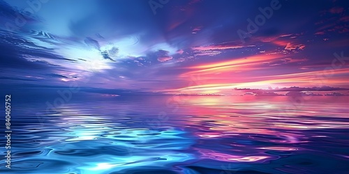 Tranquil Ocean Sunrise Stunning Digital Art with Sky Reflection. Concept Digital Art, Ocean Sunrise, Sky Reflection, Tranquil, Stunning © Anastasiia