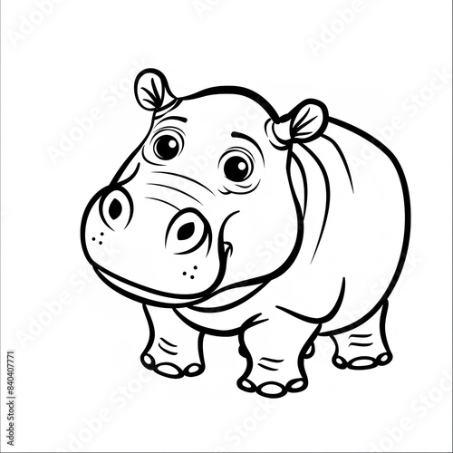 Minimalistic Cute Hippo Full Body Line Art Vector SVG   